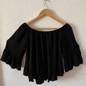 Topshop Off the Shoulder Black Peplum Top